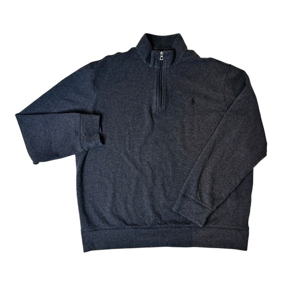Polo Ralph Lauren Men's Charcoal Heather Herringbone 1/4 Pullover Sweater XL - Picture 2 of 14